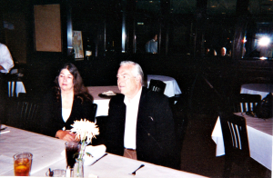 Bill Kurtis, Betty Dorsett Duke &amp; Waggoner Carr talking over lunch at the Mustang Cafe in Dallas, TX