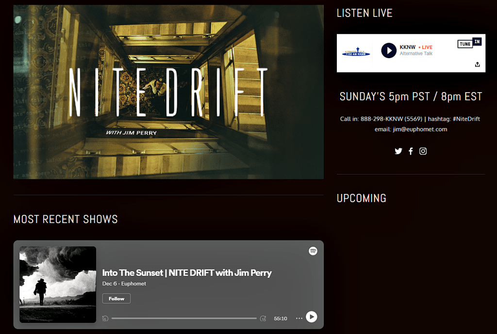 Nite Drift with Jim Perry on&nbsp;Euphomet